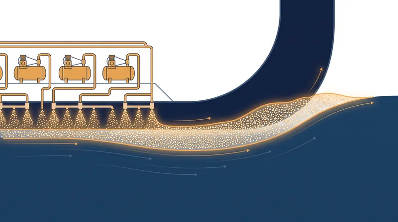Microbubbles injected beneath the hull decrease the density of the boundary layer, reducing drag.