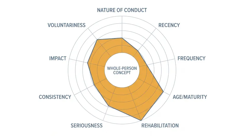 Adjudicators weigh nine specific variables to assess whether an applicant's past behavior represents an ongoing security risk.
