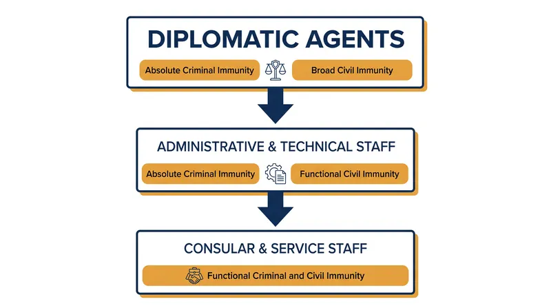 The Vienna Convention divides diplomatic personnel into three distinct classes of legal protection.
