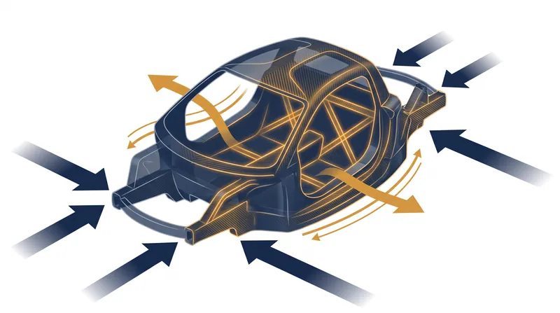 Torsional rigidity measures how well a chassis resists twisting forces transferred from the suspension.
