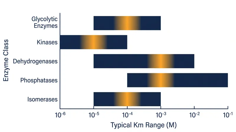 Intracellular enzymes exhibit a wide range of Km values, typically matching the natural concentration of their substrates.