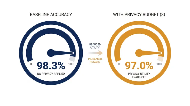 Injecting differential privacy noise into model updates creates a measurable drop in predictive accuracy.