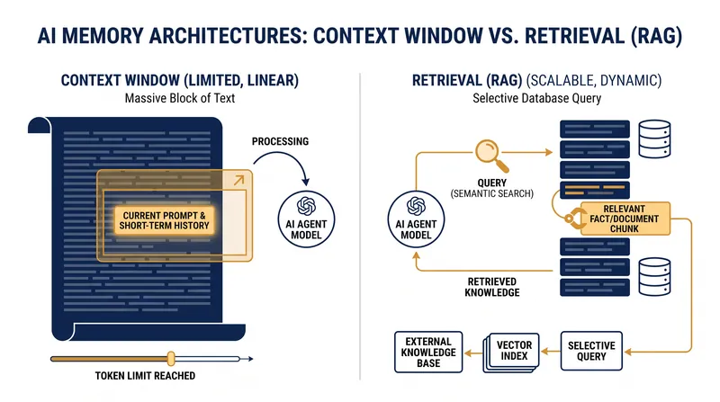 Retrieval-augmented generation allows agents to query specific past experiences rather than holding their entire history in active memory.