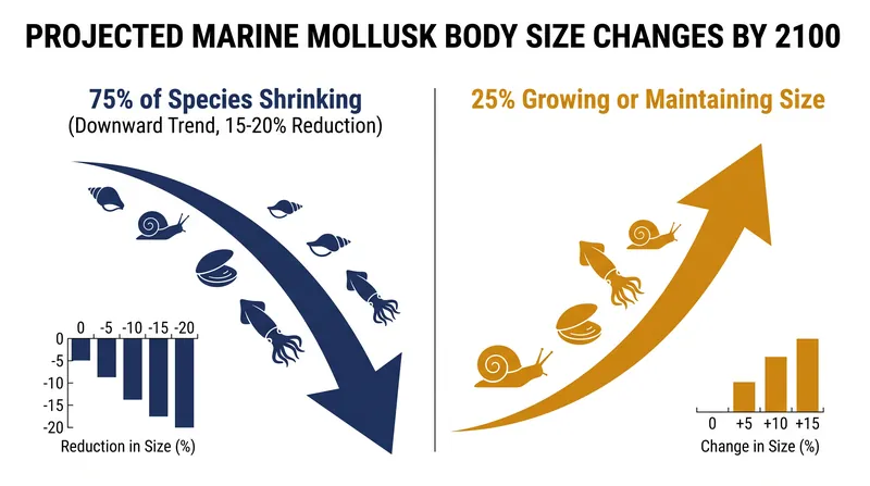 Projected body size changes in marine mollusks under high-emission scenarios.