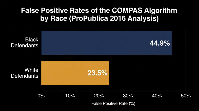 A 2016 analysis of the COMPAS algorithm found it falsely flagged Black defendants as future criminals at nearly twice the rate of white defendants.