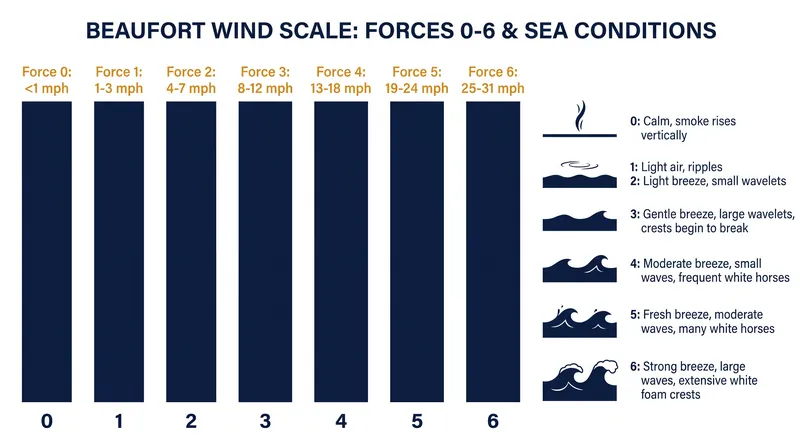 The Beaufort Scale correlates wind speed with visible sea surface conditions.
