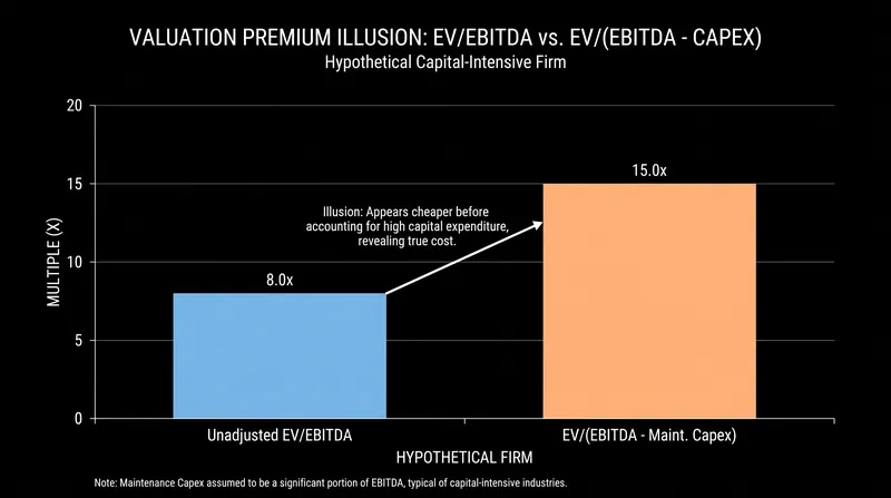 Unadjusted multiples artificially deflate the perceived valuation of asset-heavy companies.