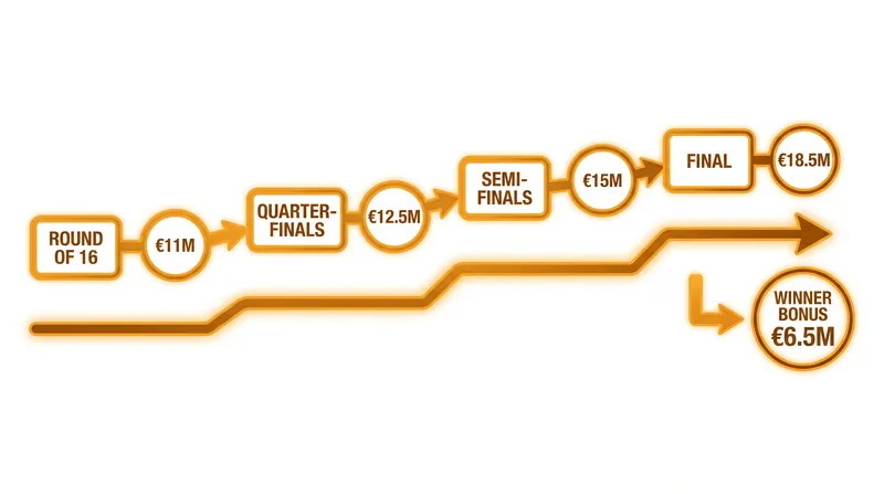Advancing through the knockout rounds triggers rapidly escalating financial rewards.