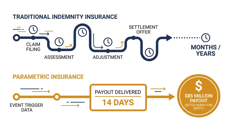 Parametric policies deliver liquidity in weeks by bypassing the traditional loss-adjustment process.