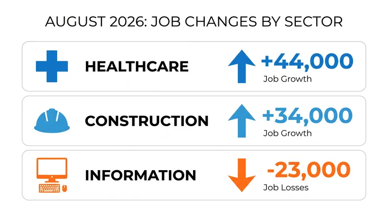 Healthcare and construction drove job gains in August, while the information sector saw significant losses.