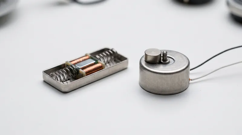 An LRA (left) moves a mass linearly against a spring, while an ERM (right) relies on an off-center rotating weight.