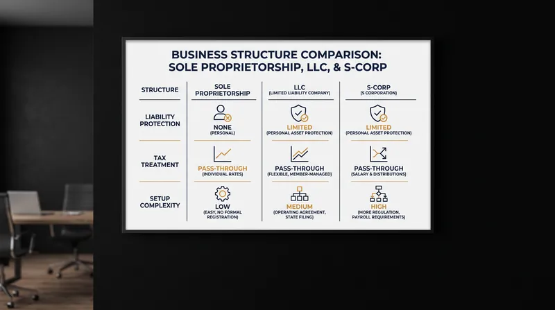 Comparing the legal and tax frameworks of the three primary small business structures.