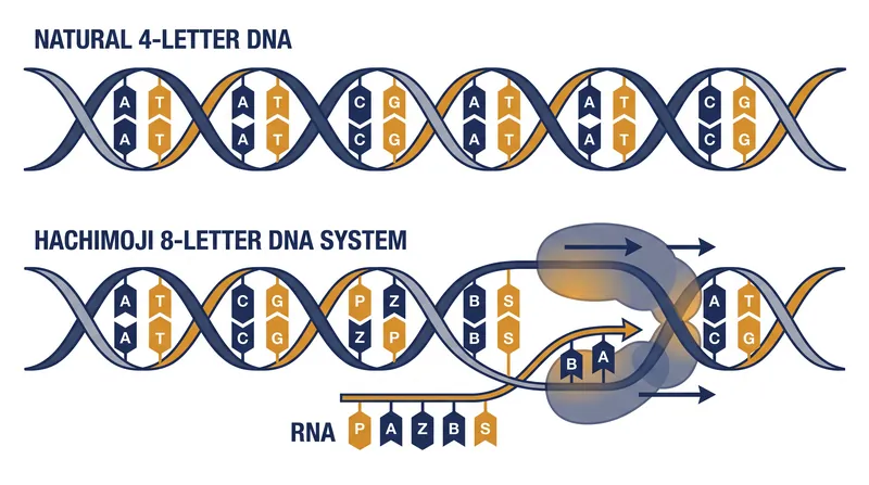 The Hachimoji system doubles the natural genetic alphabet by introducing four synthetic nucleotides.