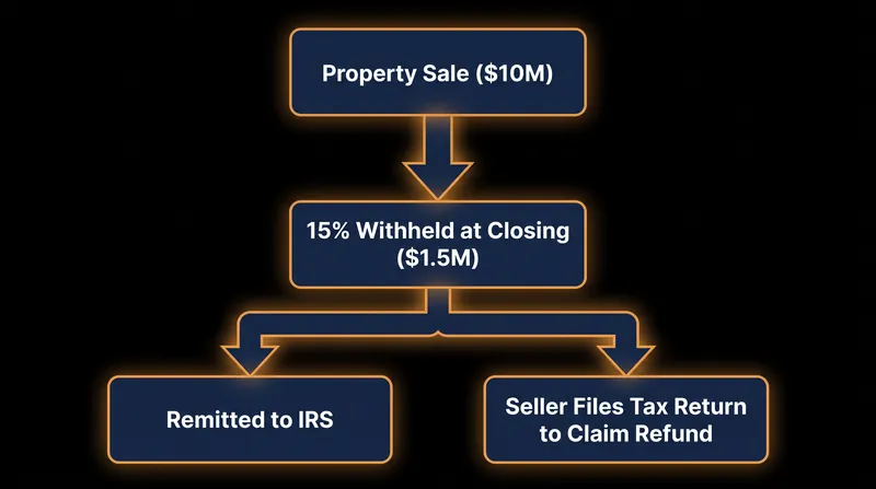FIRPTA requires 15% of the gross sale price to be withheld, regardless of actual profit.
