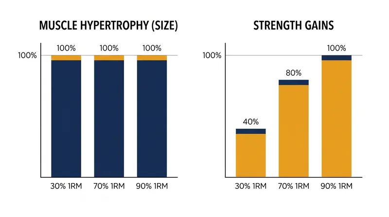 While absolute strength requires loads above 80 percent of a one-rep max, hypertrophy remains constant across all loading ranges.