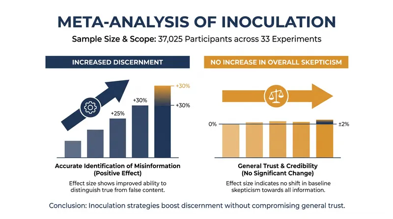 A 2026 meta-analysis confirmed that prebunking improves the ability to spot manipulation without suppressing trust in legitimate news.