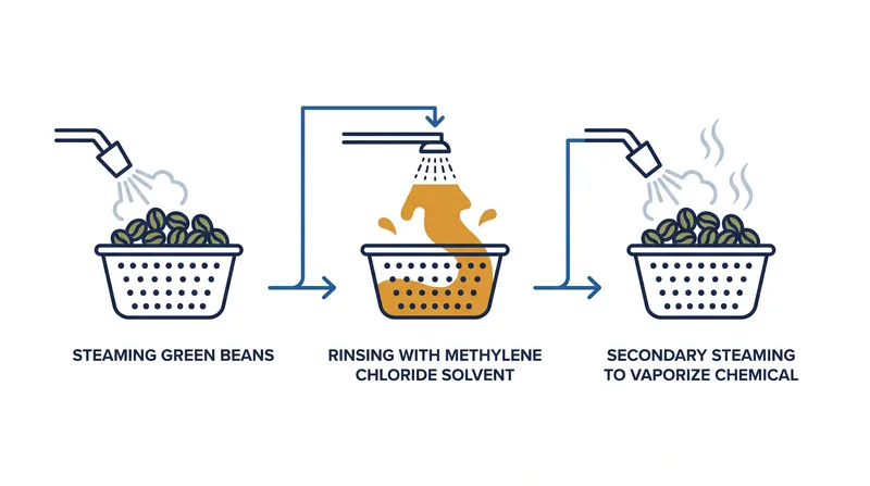 The European Method uses methylene chloride to selectively bind to caffeine molecules.