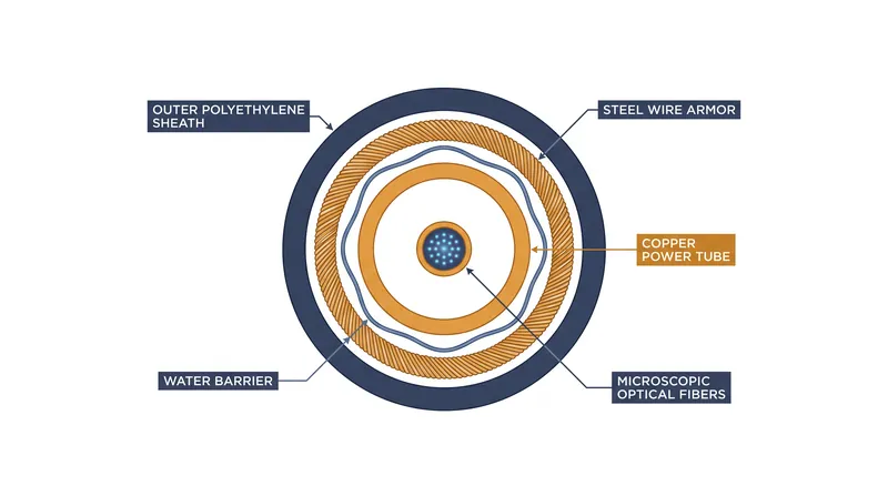 The physical layers of a modern submarine communications cable.