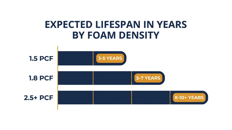 Higher density polyurethane foams contain more polymer struts to bear weight, significantly extending their mechanical lifespan.