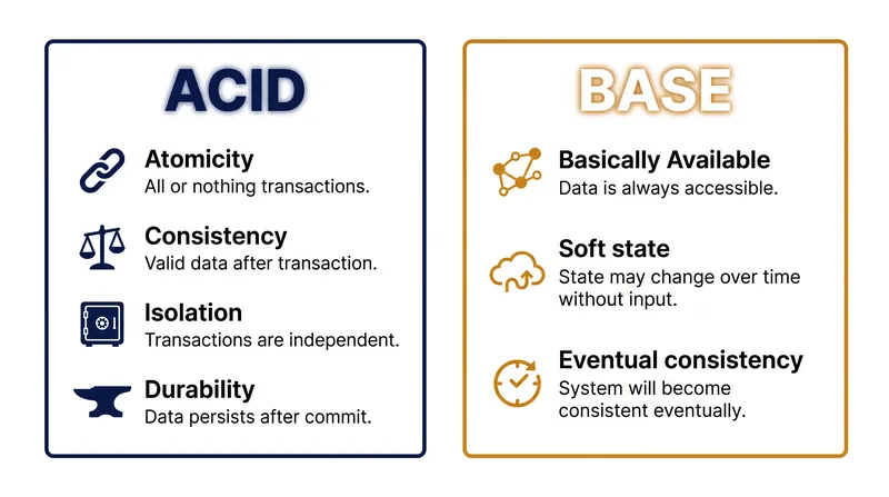 The foundational principles separating relational and NoSQL database architectures.