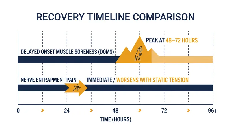 Nerve irritation does not follow the predictable three-day recovery timeline of standard muscle soreness.