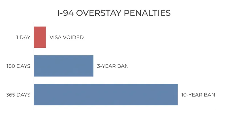The escalating legal consequences of remaining in the U.S. beyond an authorized I-94 date.
