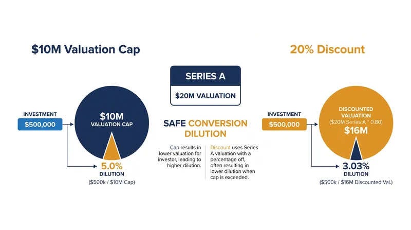 A standard valuation cap costs founders nearly two percentage points more equity than a discount rate when valuations double.