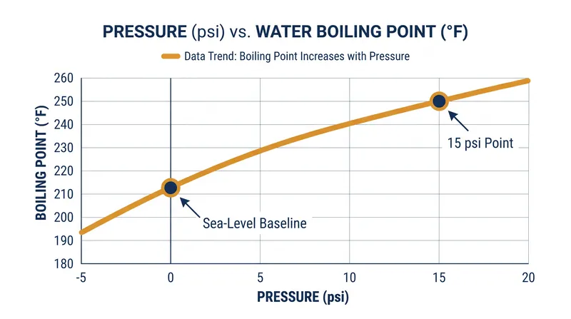 How added pressure elevates the boiling point of water.