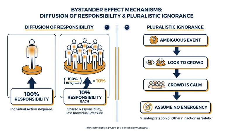 The psychological mechanisms that paralyze crowds during an emergency.
