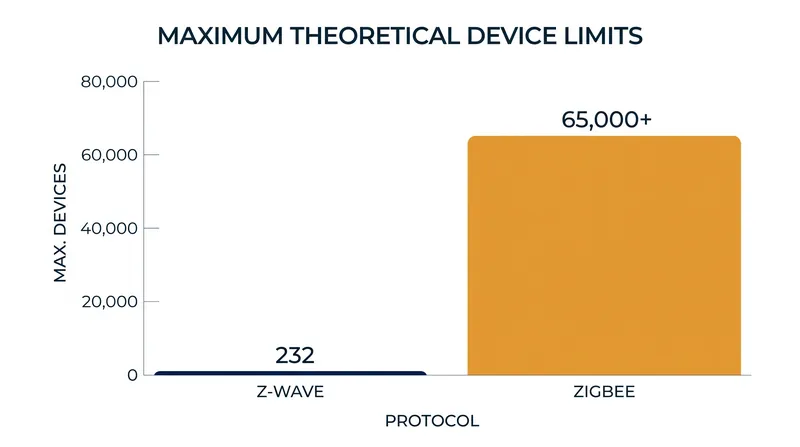 While Z-Wave offers superior range, its network capacity is significantly lower than Zigbee's.