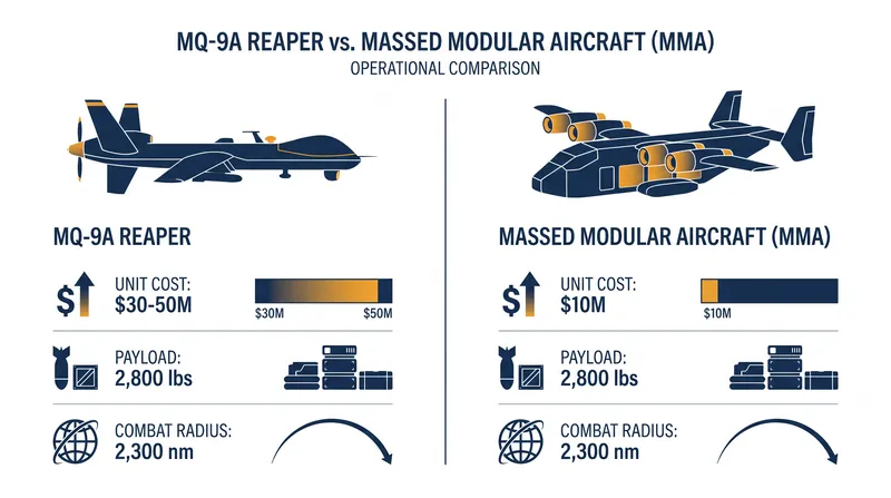 The Massed Modular Aircraft program targets a fraction of the Reaper's cost while maintaining heavy payload capacity.