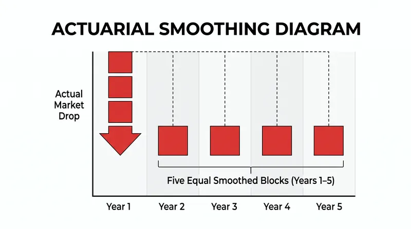 Actuarial smoothing spreads a single year's market loss over five to seven years to stabilize municipal budgets.