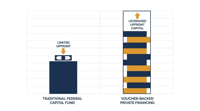 By transitioning to voucher-based revenue, local agencies can leverage private debt to fund immediate, large-scale repairs.