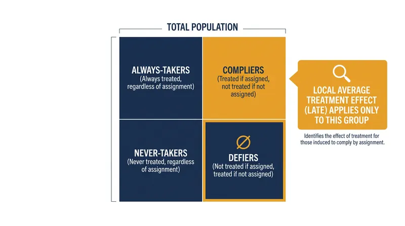The Local Average Treatment Effect measures the impact exclusively for the 'compliers'.