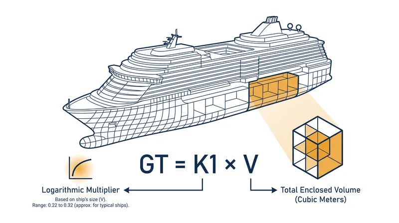 The 1969 IMO formula calculates Gross Tonnage based entirely on enclosed cubic meters.