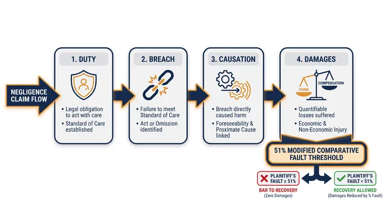 The sequential filter of civil liability requires all four elements to be proven by a preponderance of the evidence.