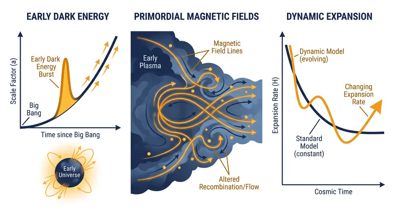 Theorists have proposed several new physical mechanisms to explain how the early universe could produce the faster expansion rate we see today.