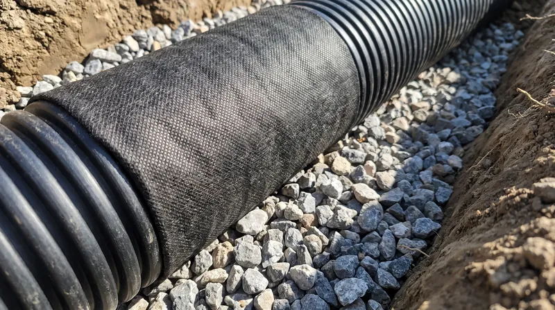 The filter fabric surrounding a French drain prevents silt from entering the pipe, but eventually clogs over a 10-to-15-year lifespan.