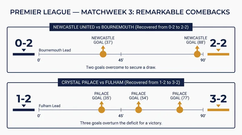 Matchweek 3 was defined by dramatic second-half comebacks at St. James' Park and Craven Cottage.