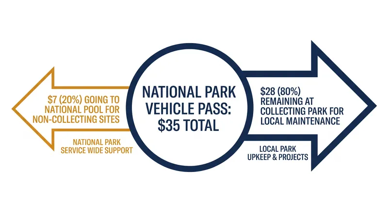 How the Federal Lands Recreation Enhancement Act divides a standard $35 vehicle entrance fee.