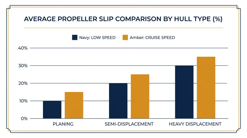 Average slip percentages vary drastically depending on the vessel's hull design.