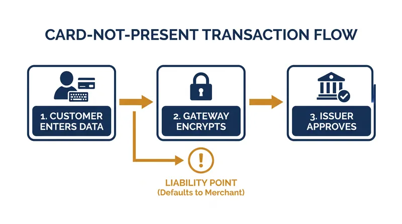 The standard authorization flow leaves the merchant liable for fraudulent orders.