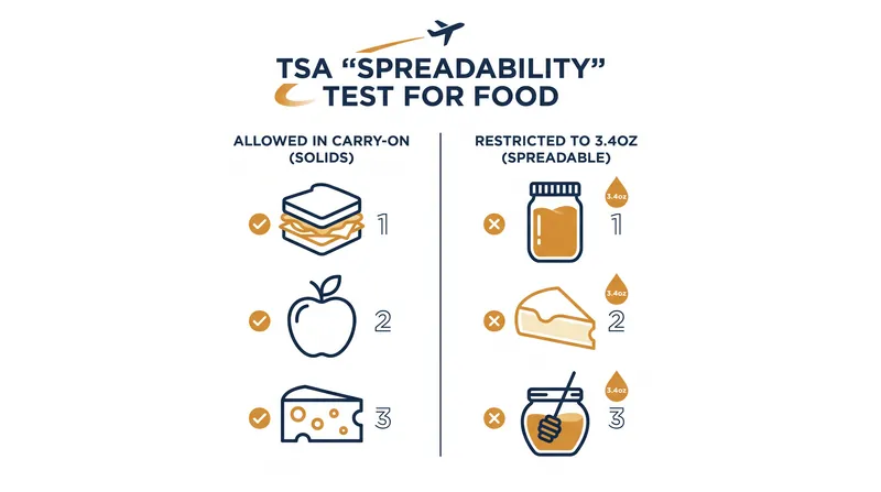 The TSA classifies any food that can be smeared, pumped, or poured as a liquid subject to the 3-1-1 rule.