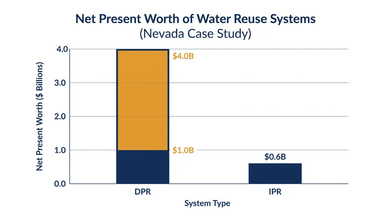 Direct potable reuse requires significantly higher upfront capital investment than indirect systems.
