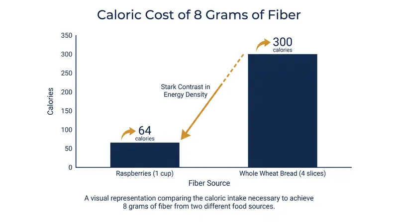 Sourcing fiber from whole fruits and vegetables costs significantly fewer calories than sourcing it from grains.