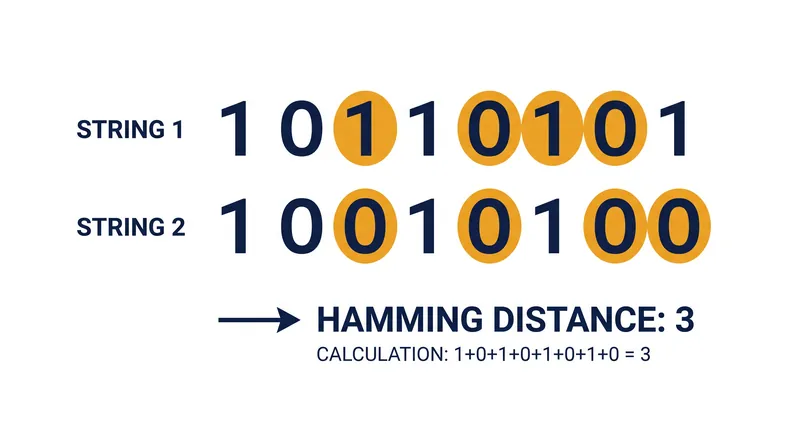 Hamming distance measures the number of positions where two binary strings differ, determining if an image is a match.