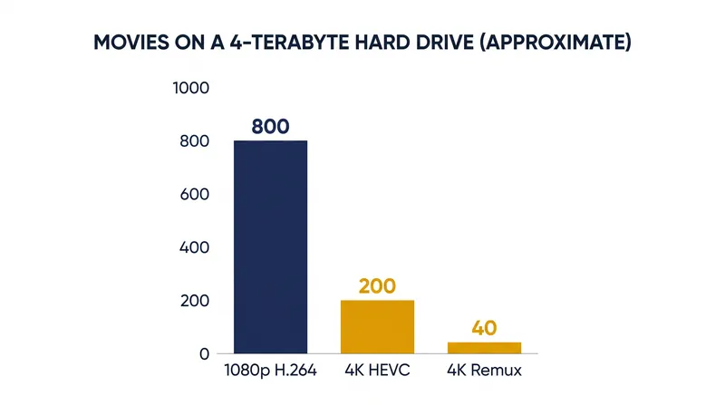 The impact of video resolution and compression on a standard 4-terabyte hard drive.