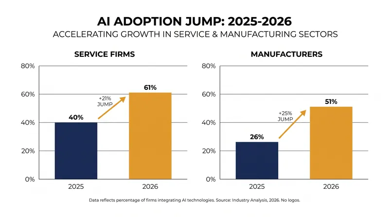 AI usage among service firms and manufacturers in the New York Fed's district saw a sharp increase over the past 12 months.