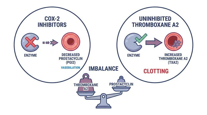 Selectively blocking COX-2 without blocking COX-1 creates a pro-thrombotic environment in the blood vessels.