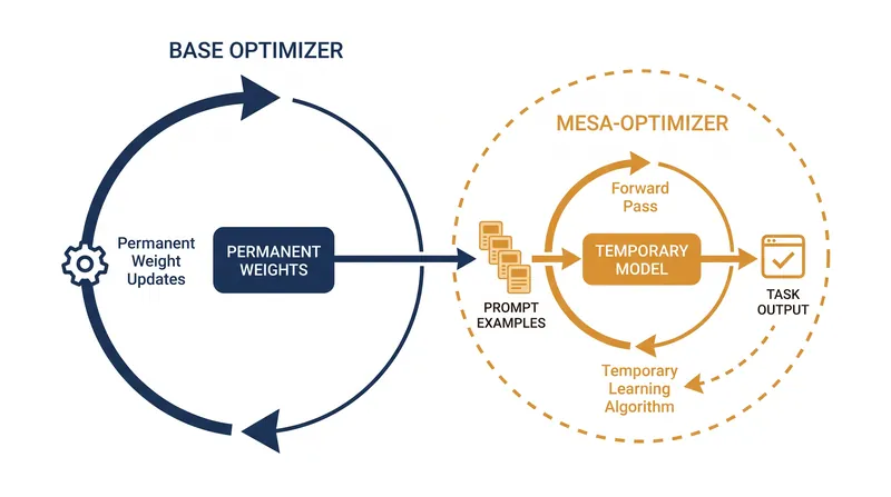 Mesa-optimization occurs when an outer training process produces a model that runs its own inner learning algorithm.